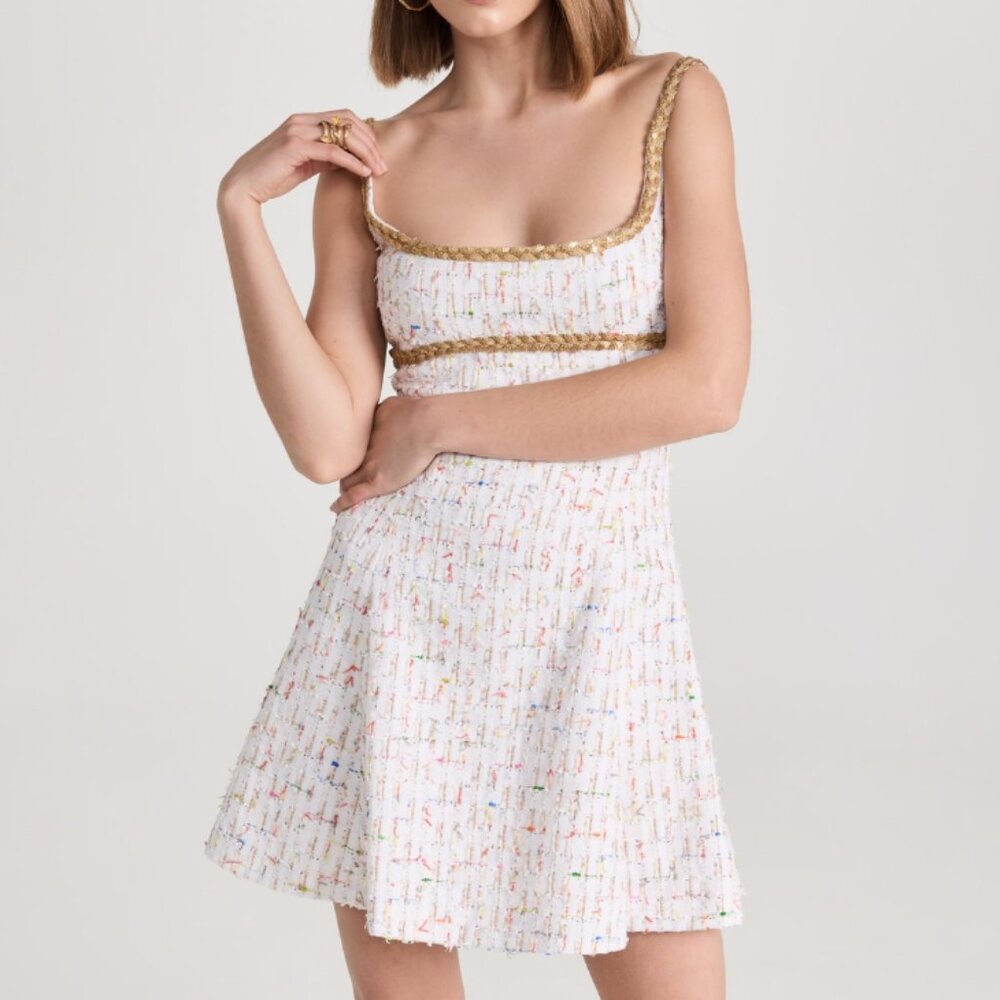 Giambattista Valli Tweed Minidress with Braided Gold Trim
